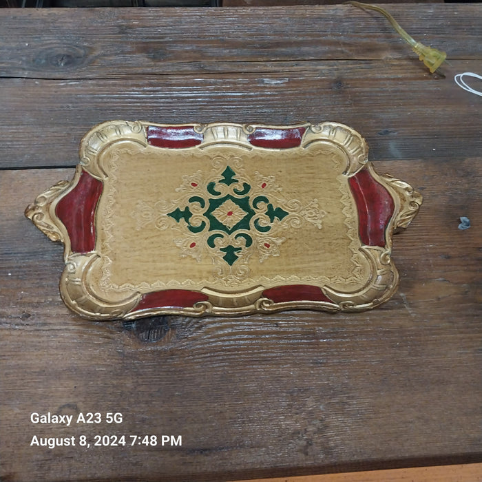 SMALL GOLD AND RED FLORENTINE TRAY