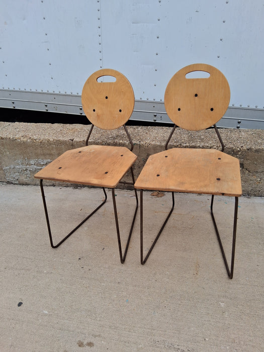 PAIR OF WOOD AND METAL CHAIRS
