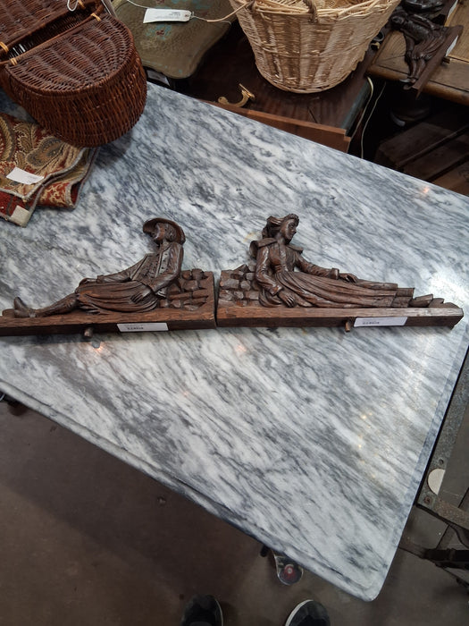PAIR OF BRITTANY CARVED PEDIMENTS 1 OF 2