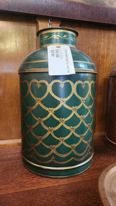 LARGE GREEN METAL TEA TIN