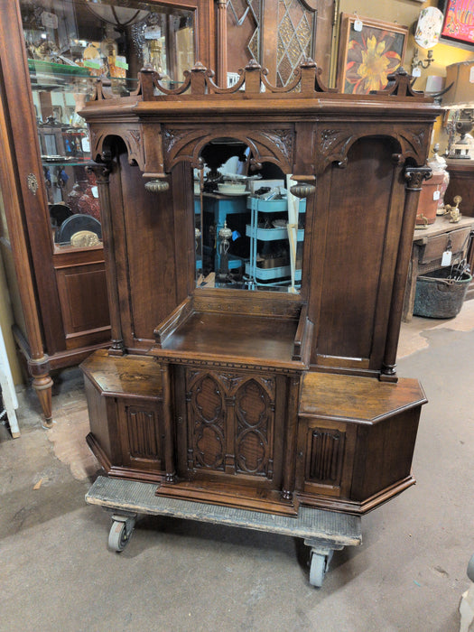 GOTHIC REVIVAL WALNUT HUMIDOR CABINET WITH MIRROR