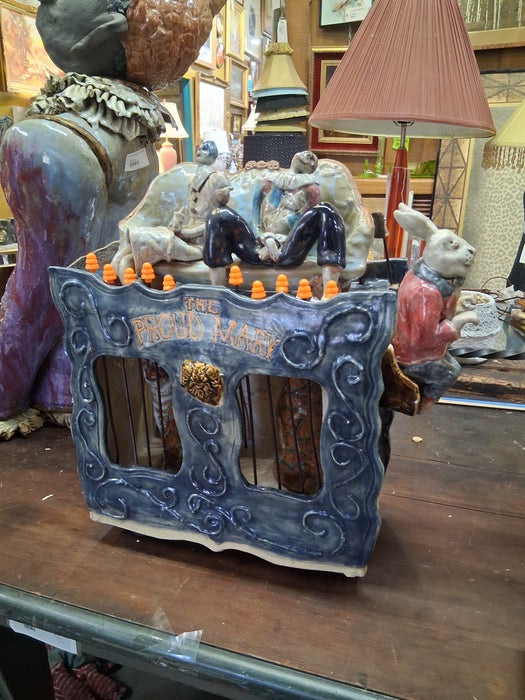AS FOUND PROUD MARY CIRCUS CAR WITH SOFA RIDERS BY TERRI WILDER