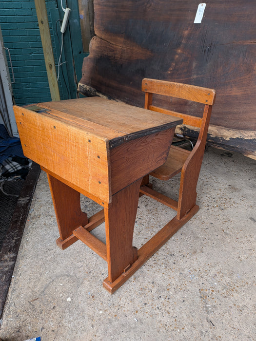 ANTIQUE ALL WOOD SCHOOL DESK