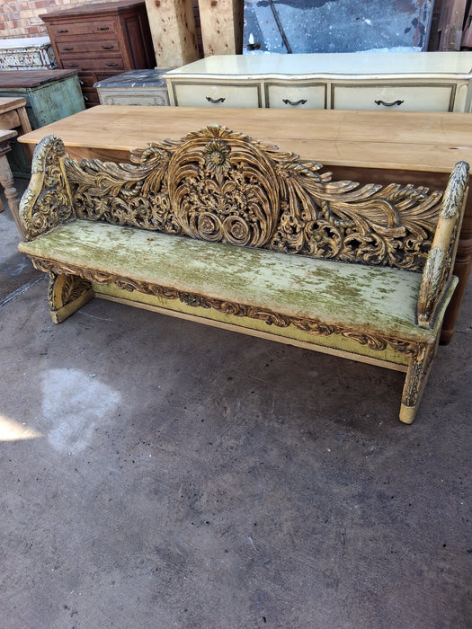 CARVED LONG ITALIAN BENCH PAINTED