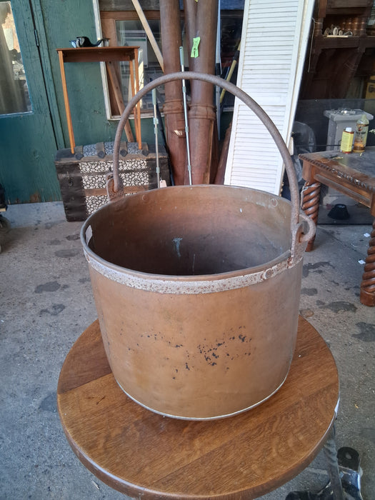 LARGE IRON BANDED COPPER POT