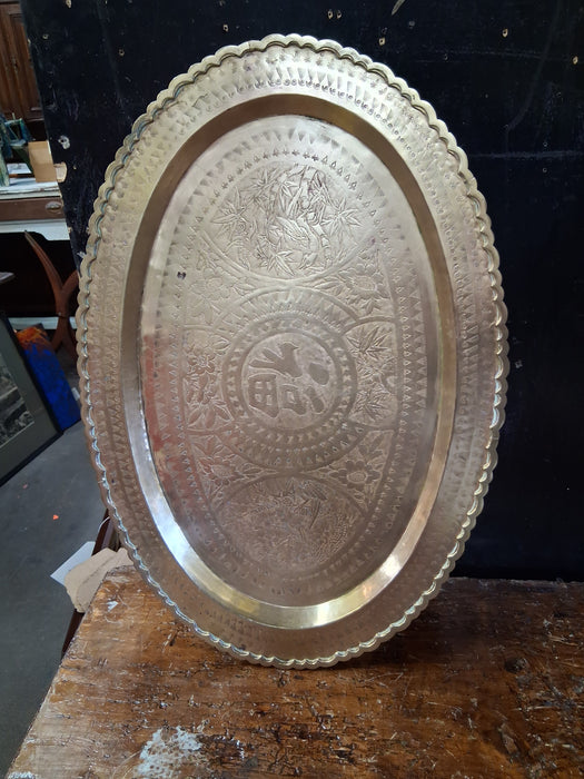 LARGE OVAL CHINESE  HAND ENGRAVED TRAY