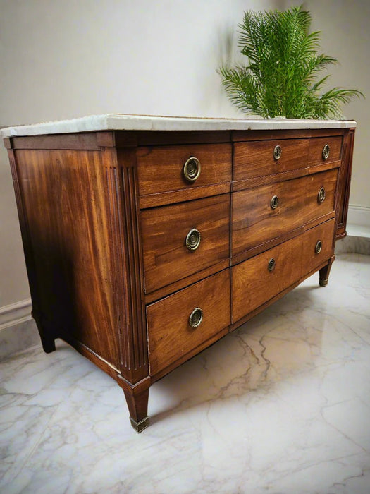 LOUIS XVI 3 DRAWER MARBLE TOP COMMODE