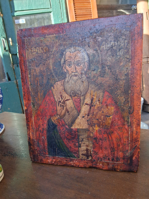 18TH CENTURY GREEK ICON PAINTING OF SAINT ATHENATIUS ON WOOD