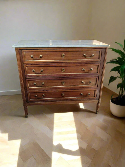 WHITE LOUIS XVI WHITE MARBLE TOP 4 DRAWER CHEST