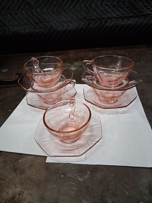 SET OF 5 OCTAGON CUP AND SAUCERS