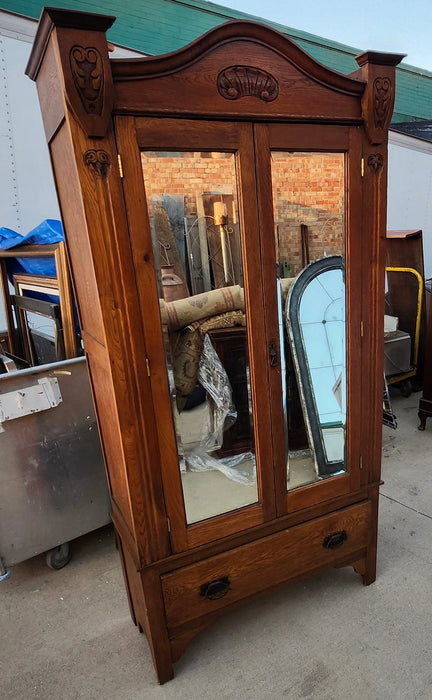 OAK NOVEAU ENGLISH ARMOIRE (2 DOOR MIRRORED)