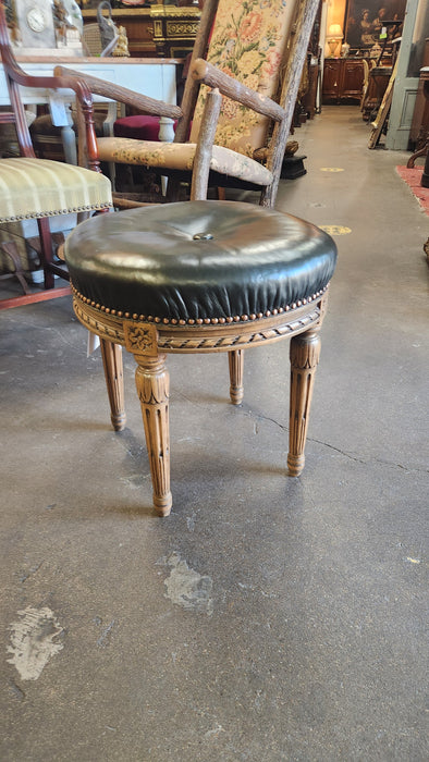 GREEN LEATHER LOUIS XVI ROUND OTTOMAN