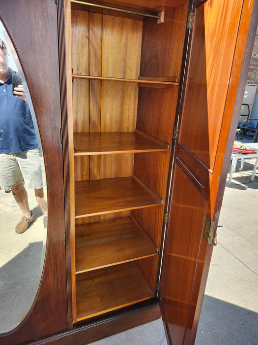 3 DOOR MAHOGANY MIRRORED ARMOIRE