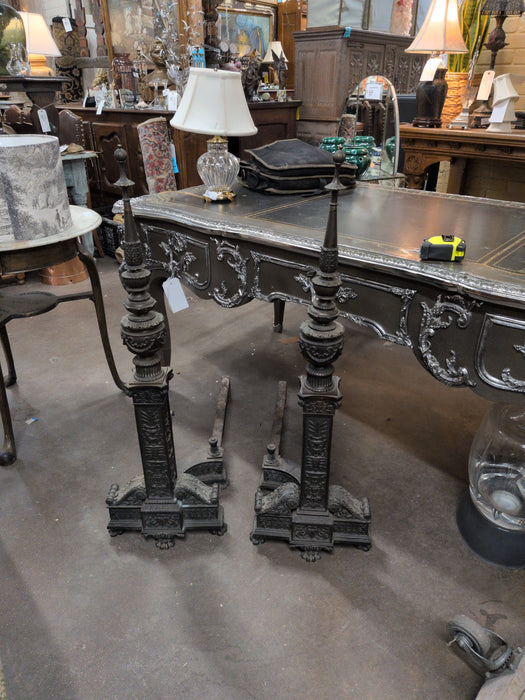 PAIR OF HUGE BRONZE ANDIRONS