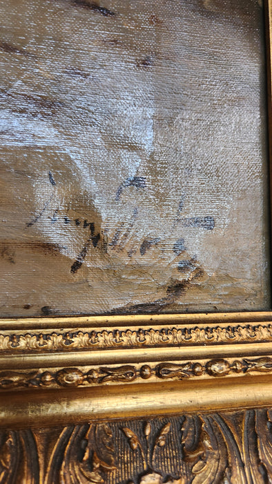 PAIR OF GILT FRAMED OIL PAINTINGs OF DOGS SIGNED SCHOUTEN