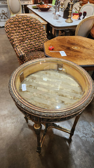ROUND FRENCH GILT DISPLAY CASE TABLE/ CURIO CABINET