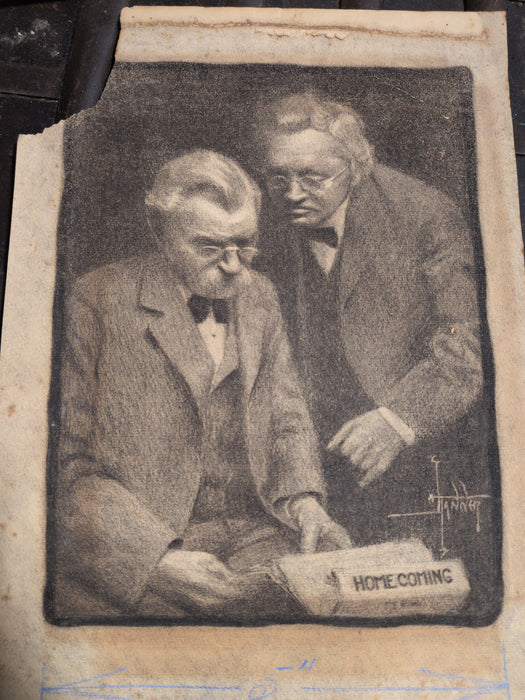UNFRAMED CHARCOAL OF 2 MEN - AS FOUND