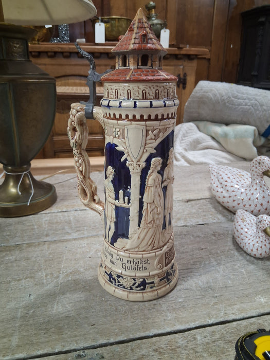 LARGE BLUE AND IVORY GERMAN STEIN
