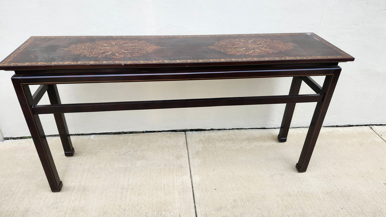ASIAN STYLE CONSOLE WITH BURLED TOP AND DESIGN