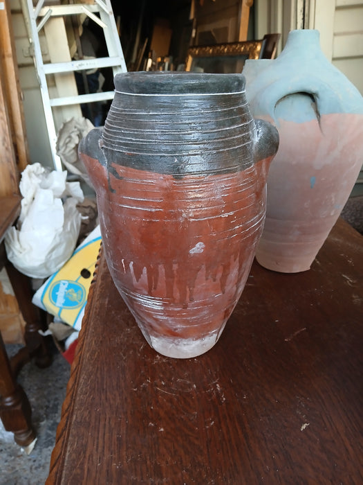 GLAZZED TERRA COTTA VASE WITH TWO HANDLES