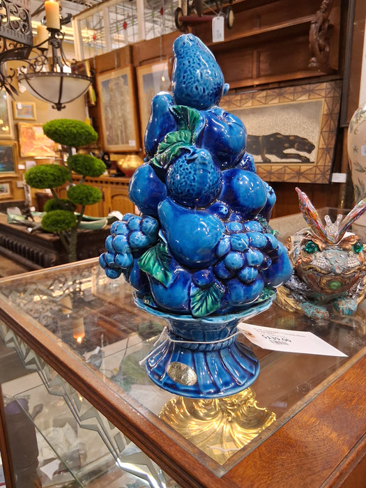 BLUE CERAMIC ITALIAN FRUIT IN BASKET