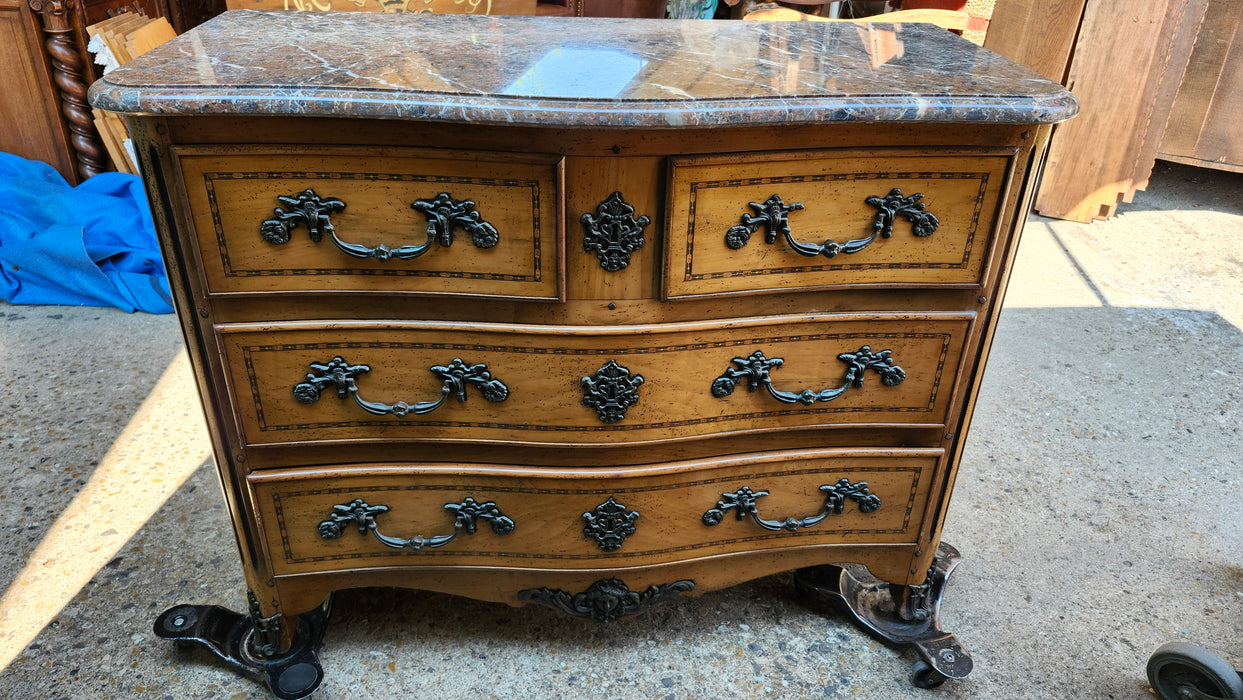 VINTAGE LOUIS XV MARBLE TOP LARGE CHEST WITH INLAY