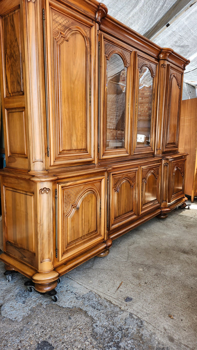 HUGE WALNUT CHINA CABINET WITH BEVELED GLASS