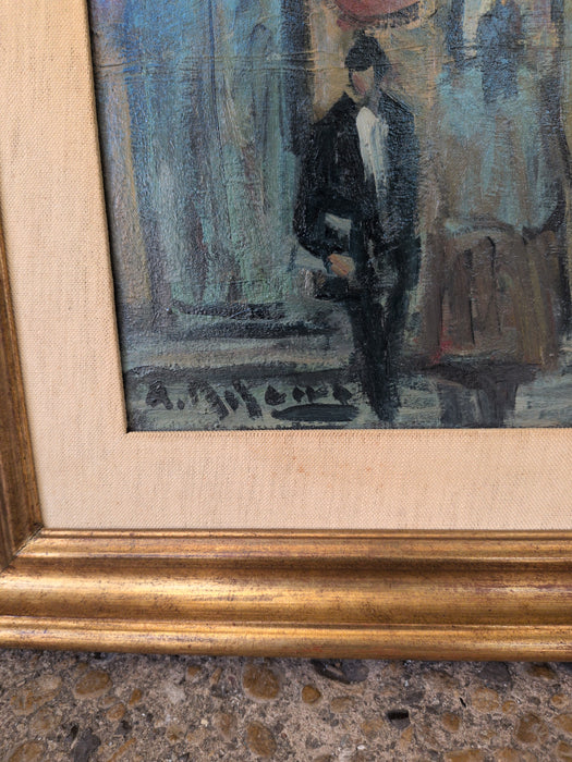 FRAMED IMPRESSIONIST PAINTING CITY STREET SCENE SIGNED -A. RIBEIRO