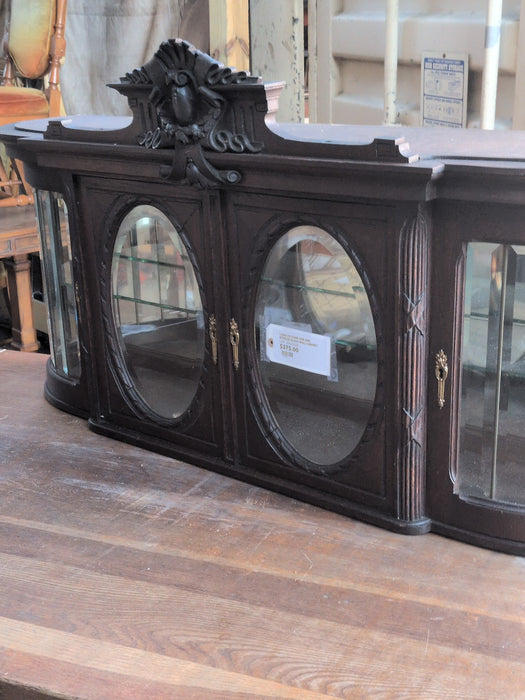 LOUIS XVI DARK OAK AND BEVELED GLASS WALL CABINET