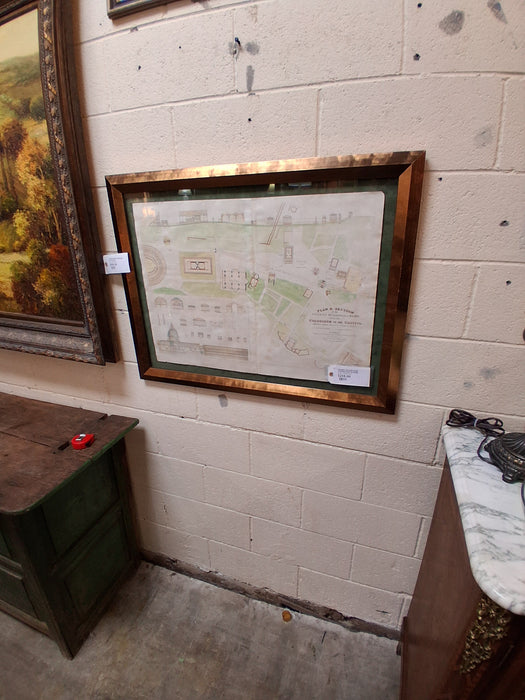 FRAMED ANTIQUE HAND COLORED MAP OF ROME