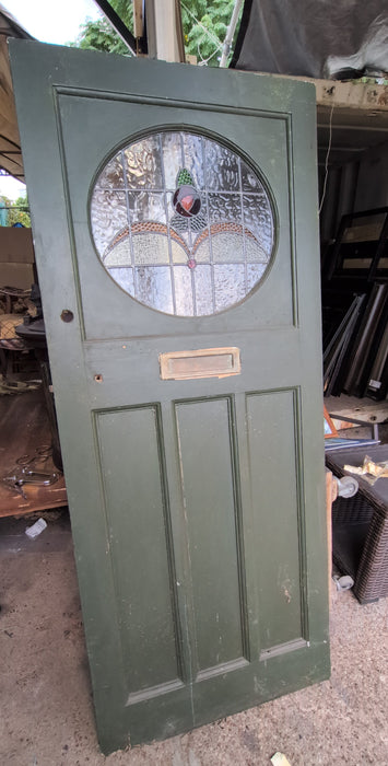 GREEN STAINED GLASS DOOR - AS FOUND