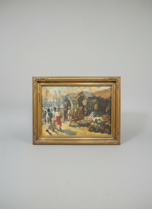 SMALL FRAMED MEXICAN MARKET OIL PAINTING
