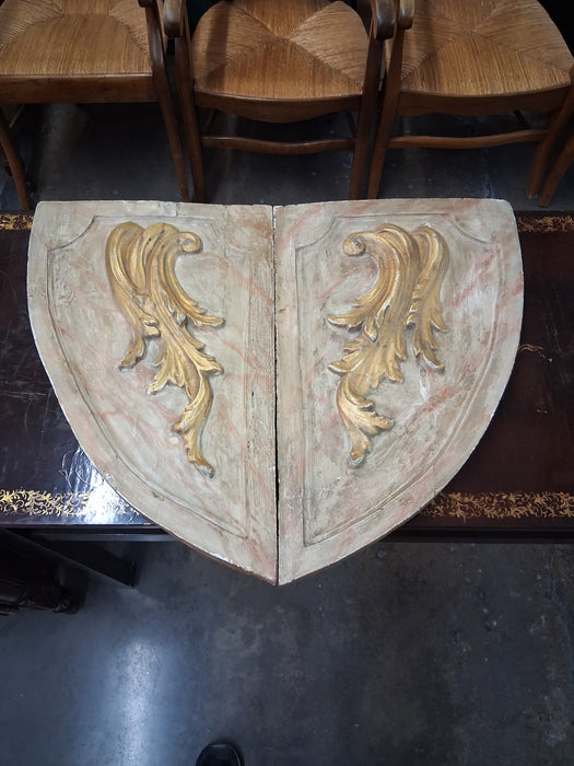 ANTIQUE ARCHED PANELS WITH GOLD LEAFY DECOR