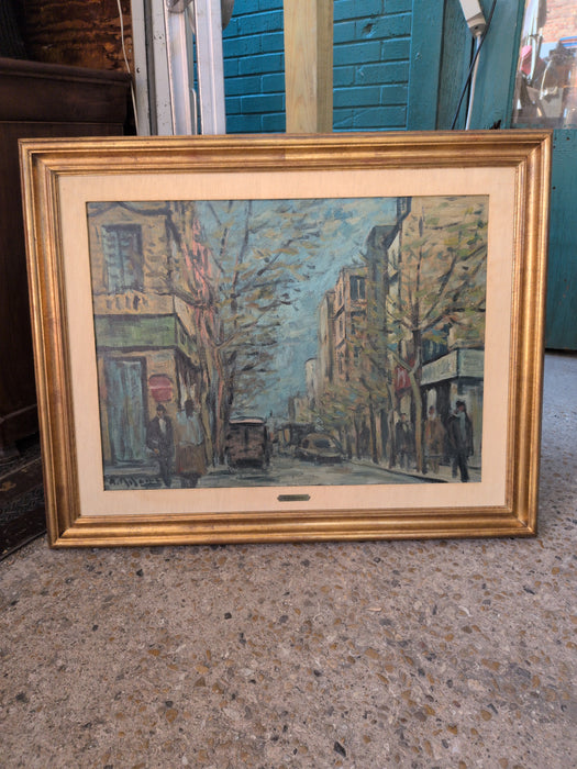 FRAMED IMPRESSIONIST PAINTING CITY STREET SCENE SIGNED -A. RIBEIRO