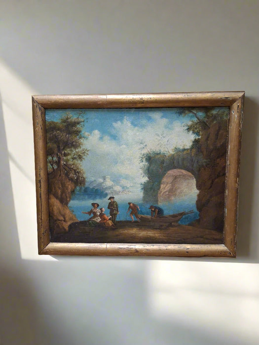 FRAMED 18TH CENTURY ITALIAN OIL PAINTING "THE GROTTO"
