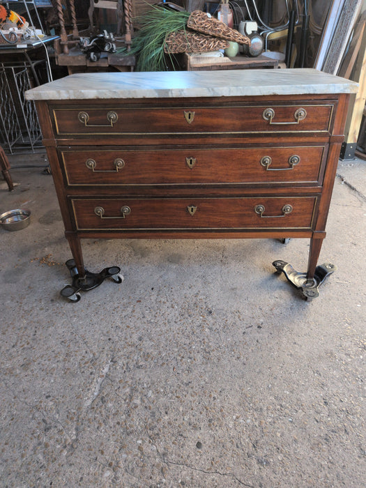 EARLY LOUIS XVI WHITE MARBLE TOP 3 DRAWER CHEST
