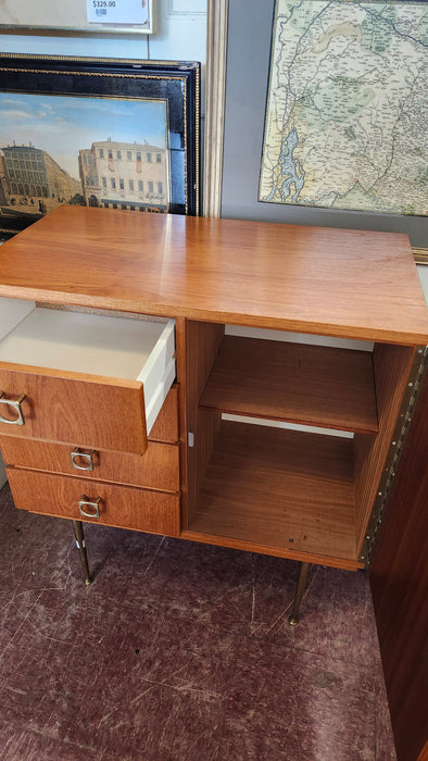 BRASS LEG TEAK MID CENTURY SMALL SIDE CABINET