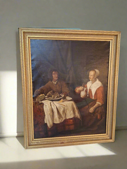 PAINTING OF A YOUNG COUPLE AT DINNER 19TH CENTURY