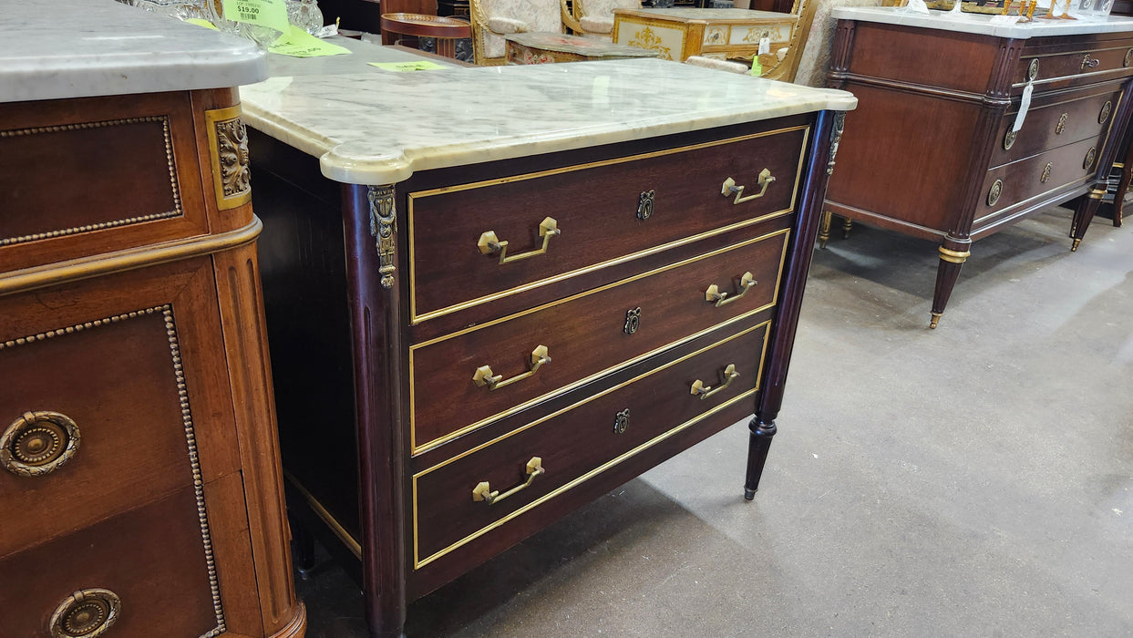 LOUIS XVI MAHOGANY WHITE CARRERA MARBLE TOP SMALL CHEST