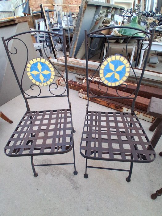 MOSAIC TOP IRON PATIO TABLE WITH 2 CHAIRS