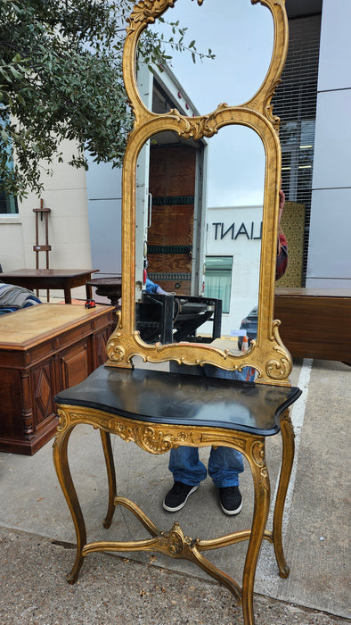 GILT LOUIS XV MARBLE TOP CONSOLE WITH MIRROR
