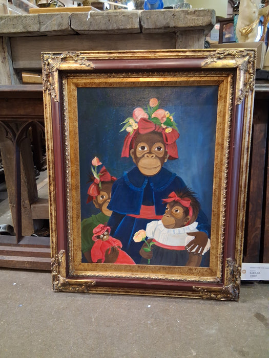 MONKEY FAMILY OIL PAINTING