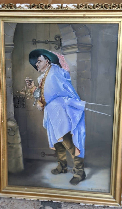 PASTEL OF A FRENCH SWORDSMAN DATED 1905 - AS FOUND FRAME