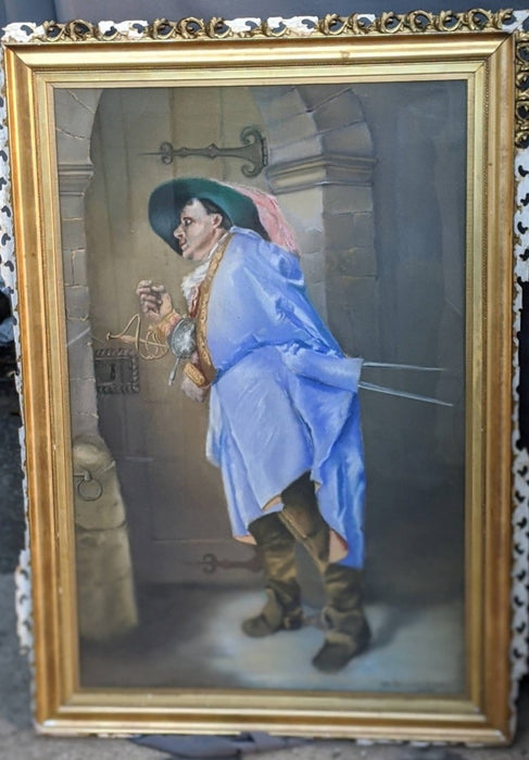 PASTEL OF A FRENCH SWORDSMAN DATED 1905 - AS FOUND FRAME