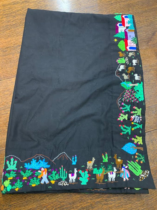 PERUVIAN EMBROIDERED BLACK TABLE CLOTH