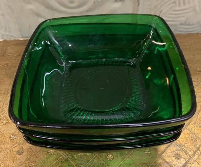 SET OF 3 SMALL GREEN GLASS BOWLS