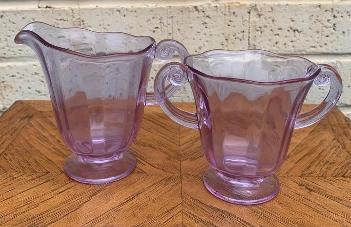 PURPLE DEPRESSION GLASS CREAM AND SUGAR