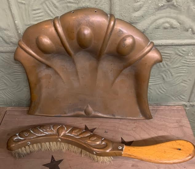ENGLISH COPPER EMBOSSED CRUMBER SET