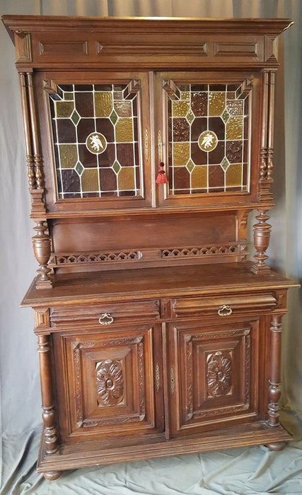 HUNTBOARD BUFFET WITH GRIFFIN STAINED GLASS DOORS
