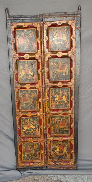 PAIR OF SCENE PAINTED TEAK DOORS FROM INDIA